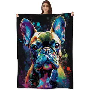 Cosmic French Bulldog Blanket Soft & Cozy Flannel Fleece Throw Blankets - Galactic Puppy, Lightweight & Warm For Couch, Bed, Travel - Plush Comfort For Outdoor Lounging 60X50 Inch