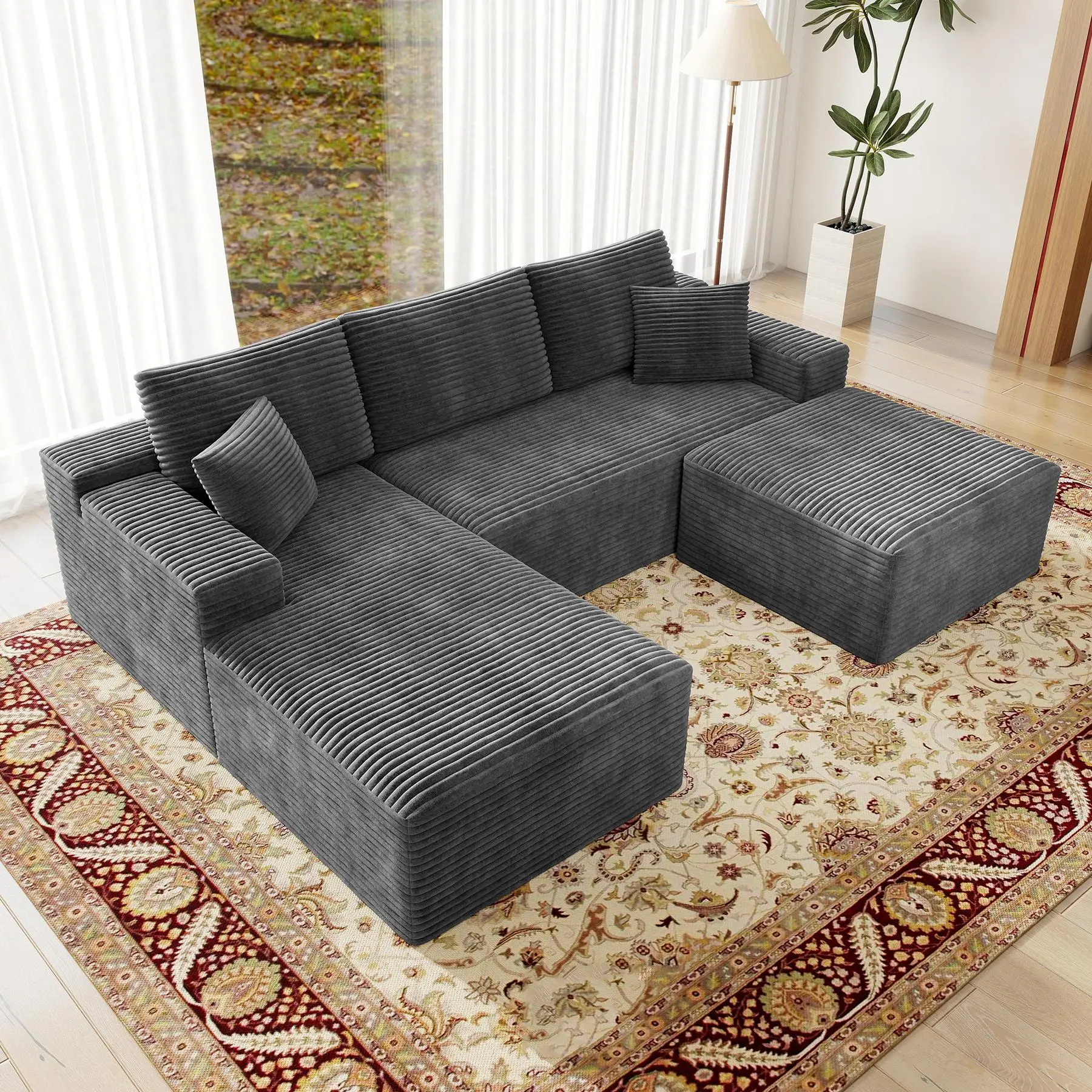 GREY-104"L-shaped Left Facing Chaise with ottoman