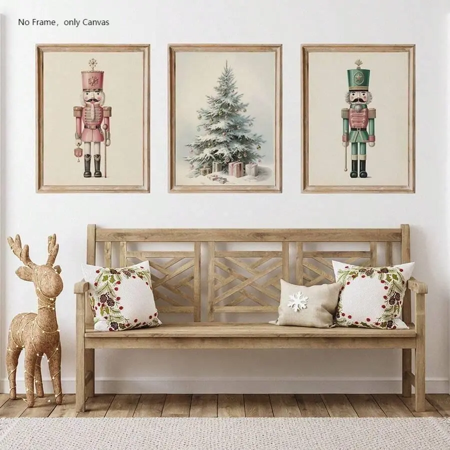 Christmas Nutcracker Pattern Painting, 3 Counts/set Canvas Wall Art without Frame, Wall Decor for Home Living Room Bedroom Study Room
