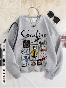 Women's Casual Loose-Fit Knit Pullover Sweatshirt, Coraline Cartoon Print, Comfortable & Stylish, Easy to Pair, Fall & Winter Essential