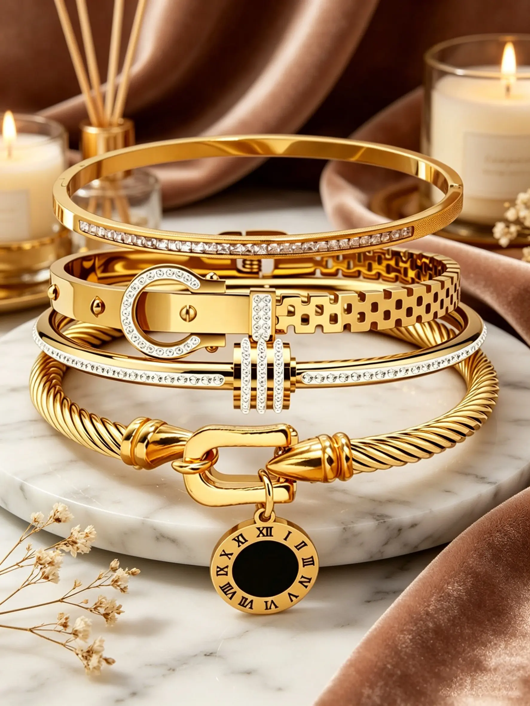 4 simple and stylish stainless steel bracelets, Bracelet Set, versatile accessories for daily travel, bracelets that can be freely matched, suitable for all seasons, perfect gifts for family and friends, Jewelry Bracelet