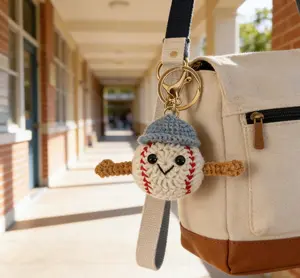 Handmade Crochet Baseball Keychain, Sports Fan Accessory