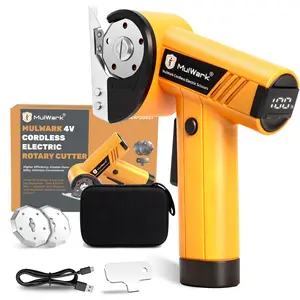 Mulwark Cardboard Cutter Electric, 4.2V Electric Scissors Cordless LED Display an LED Light, Includes 2 Spare Blades, Professional Electric Box Cutter for Cardboard, Carpet, Plastic, Leather, Packaging, Portable Cutting Tool, Yellow with Storage Bag