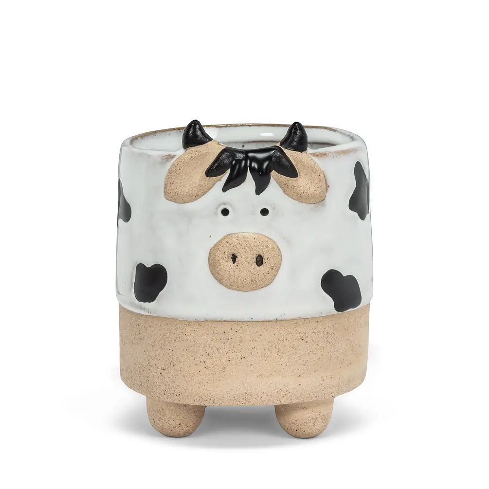 3 in. Cow on Legs Planter, White & Black - Small