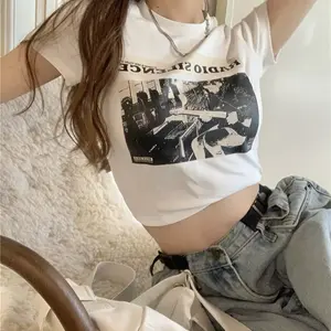 Vintage Black Cropped Printing Women's T-Shirt  New Summer Slims Smooths Your Silhouette Design Sensibility Niche Short Slee