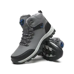 Men's Patchwork Lace Up Snow Boots, Casual Comfortable Warm Fur Lined Ankle Boots for Winter, Waterproof Work Boots for Backpacking Cycling