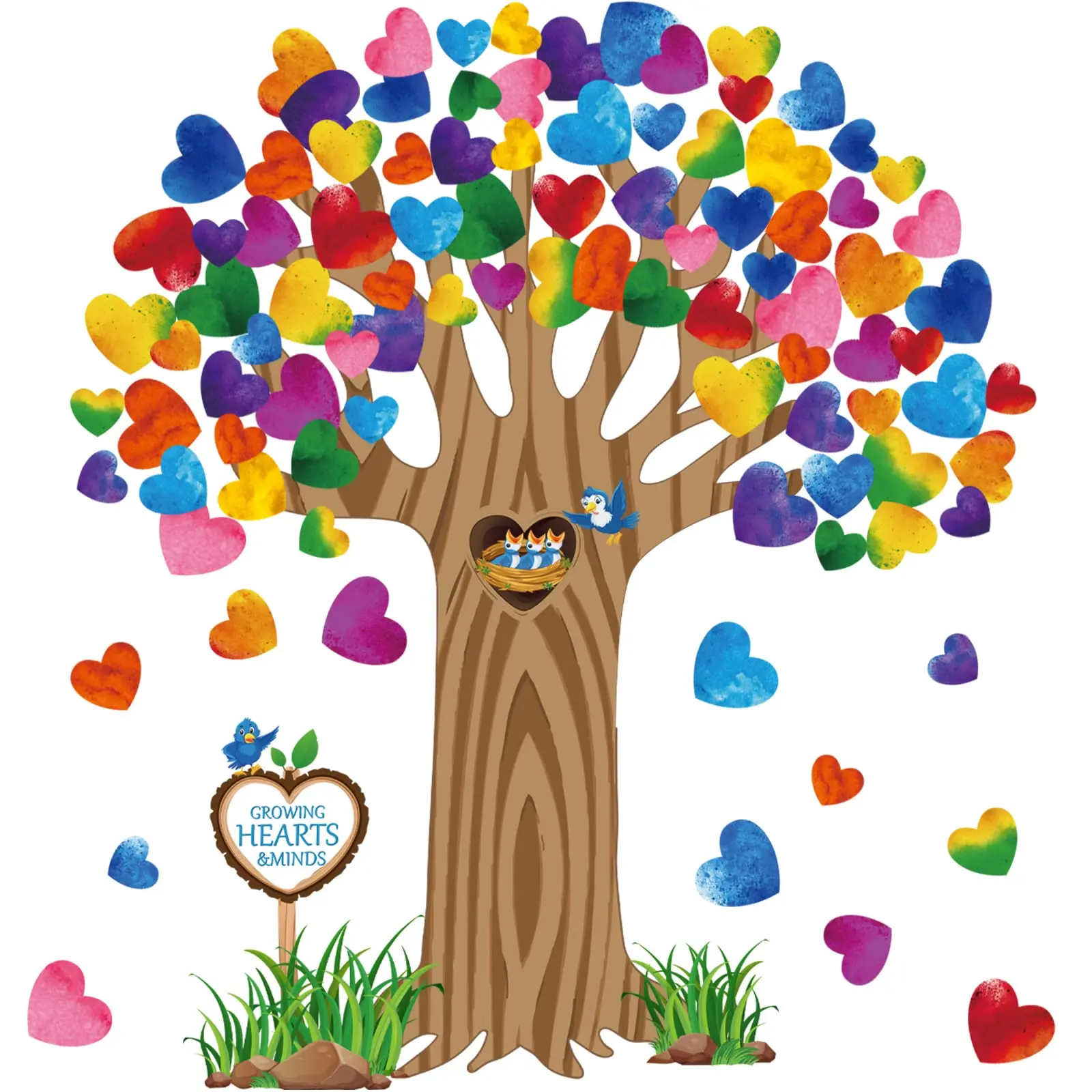 Christmas Gift Classroom Tree Bulletin Board Set Classroom Decor Tree Wall Cutouts Decor Supplies Hearts Bulletin Board Classroom Wall Decor for Elementary School Teacher Chalkboard Supplies, School Supplies, Back to School
