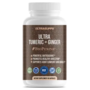 Ultrasupps Ultra Turmeric + Ginger with BioPerine - 60 Veggie Capsules - Powerful Antioxidant & Digestion Support - NSF Certified - Dietary Supplement