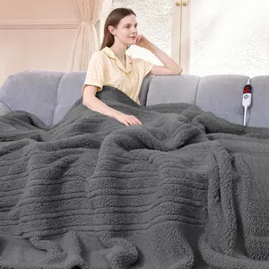 Full Size 72"X84" Grey Heated Electric Blanket Soft Double Sided Sherpa with LED Display 6 Heating Levels & 10 hrs Timer Machine Washable Fast Heating Gift for Women
