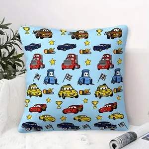 Cartoon Racing Car Print Throw Pillow (Includes Pillow Cover & Pillow Core), Fun Vehicle Themed Soft Decorative Cushion for Kids & Boys, Perfect for Sofa & Bedroom Decor