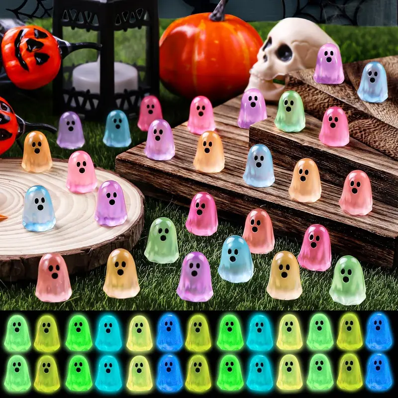 Plastic Glow-in-the-Dark Ghost Figurine Statues, Spooky Luminous Resin Mini Figurines & Miniatures, Halloween Decorations for Crafts, Vase Fillers