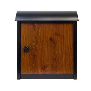 212 MAIN QualArc Leece Wall-Mounted Mailbox - Black, Wood Door, Combo Lock, Wooden Construction