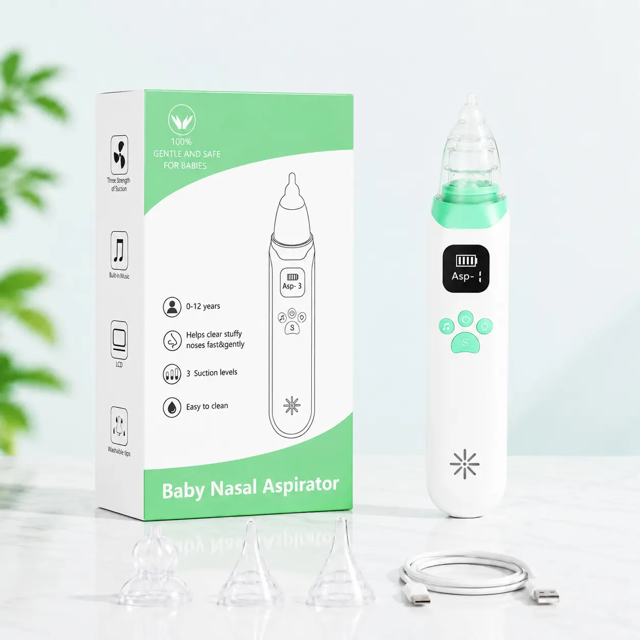 Momiie Cute Cat-Paw USB Electric Baby Nasal Aspirator - 3 Suction Levels No-Pain Snot Sucker, Abs & Calms Baby with Soothing Music & Nursery Rhymes, Smart Booger Vacuum for Infants