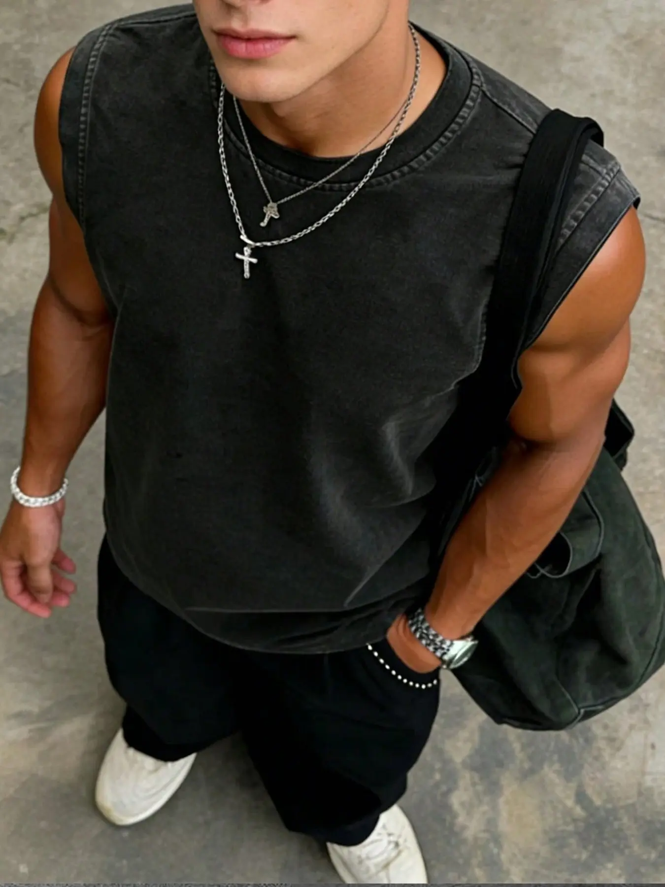 Unisex Washed Cotton Fitted Vest, Sleeveless Solid-Color Tank Top, Soft Breathable Fabric for Comfortable All-Season Daily Wear