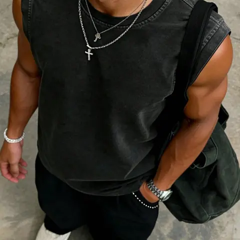Unisex Washed Cotton Fitted Vest, Sleeveless Solid-Color Tank Top, Soft Breathable Fabric for Comfortable All-Season Daily Wear, Sleeveless Tank Tops