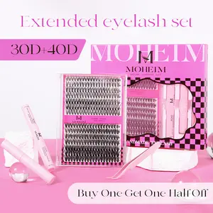 MOHEIM DIY Lash Extension Kit,280Pcs 30D+40D Individual Lashes Cluster D Curl Eyelash DIY Lash Extension Kit, Eyelash Adhesive and Sealant and Eyelash Tweezers