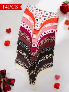 Women's All Over Print Drop Waist Thong, Soft Comfy Breathable Panty for Daily Wear, Ladies Underwear for All Seasons