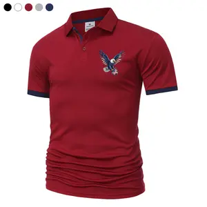 Men’s Fashion Polo Shirt – American Eagle Print, Turn-Down Collar, Short Sleeve Casual Top; Classic, Breathable Golf/Golf Course Shirt