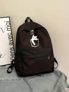 Cat Print Backpack, Minimalist Style, Nylon Material, Easy to Clean, Suitable for Daily Use, School, Commute, Short Trips