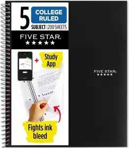 Five Star Spiral Notebook + Study App, 5 Subject, College