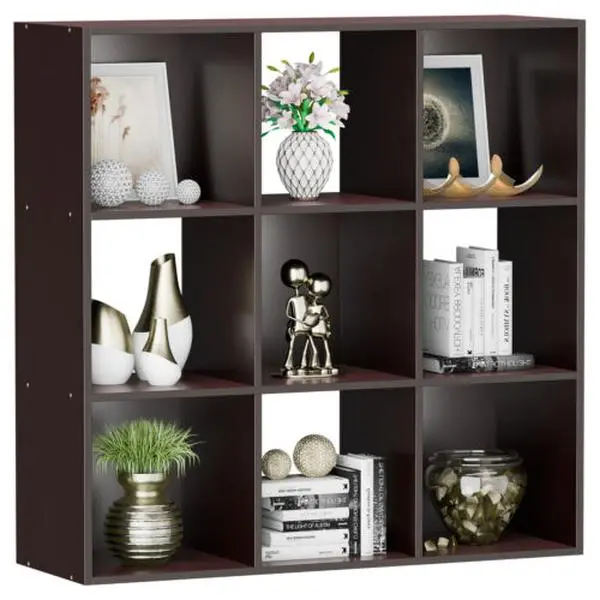 JupiterForce 9-Cube 3-Shelf Simple Modern Home & Household & Office Cabinet - Brown Indoor Furniture Shelves with 5 Removable Back Panels for Living Room Storage, Organizing, Wipe with a Dry Cloth