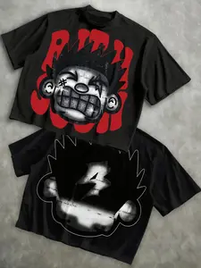 Men's Oversized Graffiti Cartoon Monkey T-Shirt, Streetwear Hip-Hop Fashion Short Sleeve Set, Casual Fitted Long Tee, Graphic Print Top