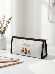 Chocolate Rabbit Happy Easter 2D Printed Limited Edition Pencil Case, Triangular Capacity Portable Size, Student School Office Storage