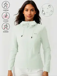 Women's Waterproof Windproof Outdoor Hooded Jacket, Lightweight Sports Jacket, Breathable Softshell Hiking Coat with Zipper Pockets, Lightweight Spring Fall Camping Raincoat
