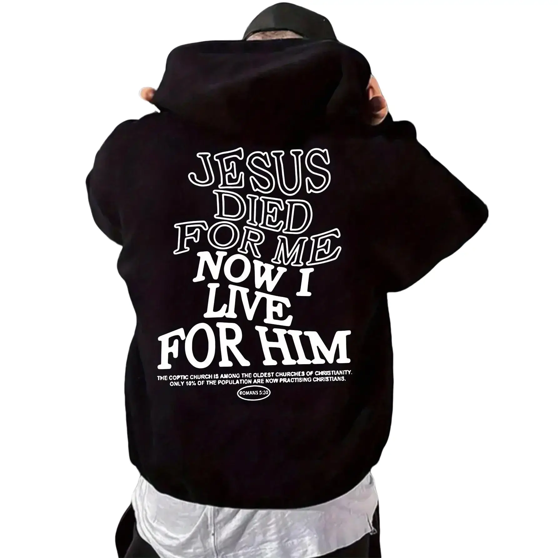 Men's Christian Graphic Hoodie Apparel - 'Jesus Died For Me Now I Live For Him' Faith Print, Long Sleeve Menswear Tops, Stylish Loose Fit Casual Pullover Sweatshirt