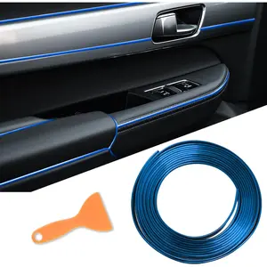 Interior Moulding Trim Strips, 16.4ft Blue Chrome PVC + Stainless Steel Universal Fit Dashboard Decorative DIY Flexible Strip Garnish