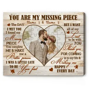 Personalized "You Are My Missing Piece" Photo Puzzle Canvas - Romantic Gift for Couples - Anniversary Gift Canvas Wall Art Canvas Decor Poster