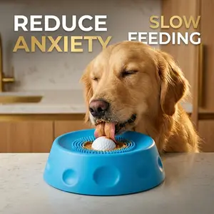 Slow Feeder Dog Bowl with Built-in Rolling Ball - No-Spill Lick Bowl, Controlled Eating, Post-op Feeding for Small to Large Dogs, Includes Pet Food Mat (Suitable for Liquid Treats, Yogurt, Bone Broth)