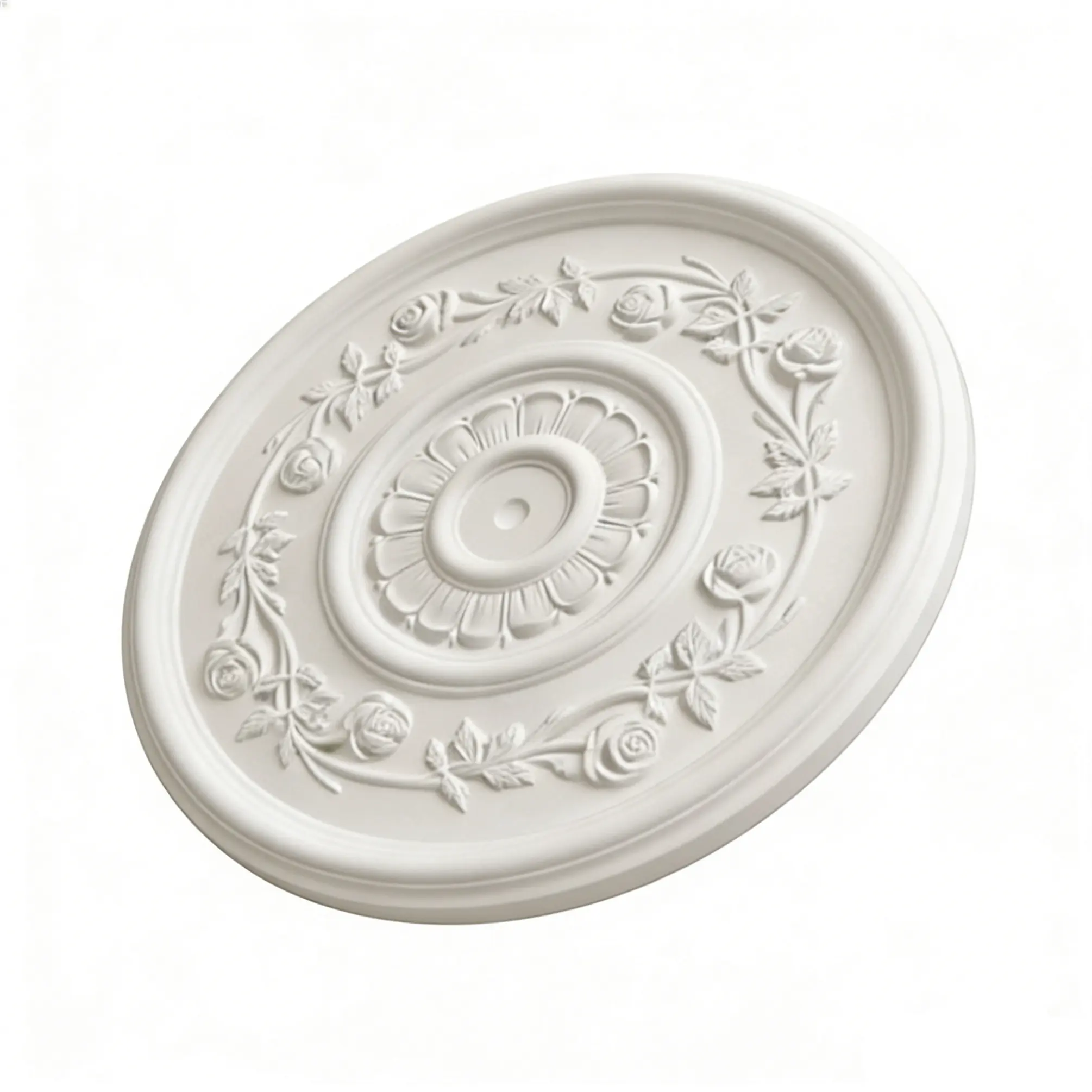 FixtureDisplays 23.62 Inch Ceiling Medallion Decorative, Round White Plaster Carved Lamp Plate for Pendant Lamp Decoration, Bedroom, Living Room Cloakroom 90 Day Lead Time 22235