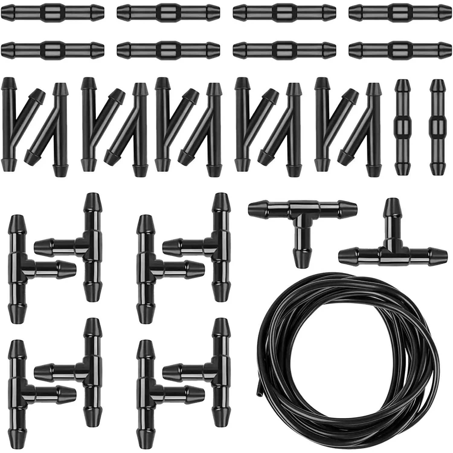 30 PCS Car Windshield Washer Hose Kit, 13.1Ft/4M Washer Fluid Hose, I-Type Y-Type T-Hose Connector for Connecting Car Water Pumps and Nozzles, Universal Fitting for Most Cars (Black)