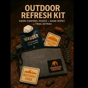 Wandering Creature Outdoor Refresh Kit - Food Odor-Control Pouch, Hand Wipes, Trail Extras for Gardening, Hiking, Camping & Travel Organization