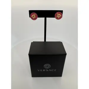 Pre-owned Versace Medusa Crystal Embellished Stud Earrings – Pink & Gold