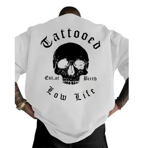 Men's 100% Cotton Short-Sleeve Casual T-Shirt - Made in USA, Digital Print Skull Back, Vintage Gothic Tattoo Style, Edgy Fashion Menswear, Soft Fabric, Retro Punk Top, Sizes S-5XL