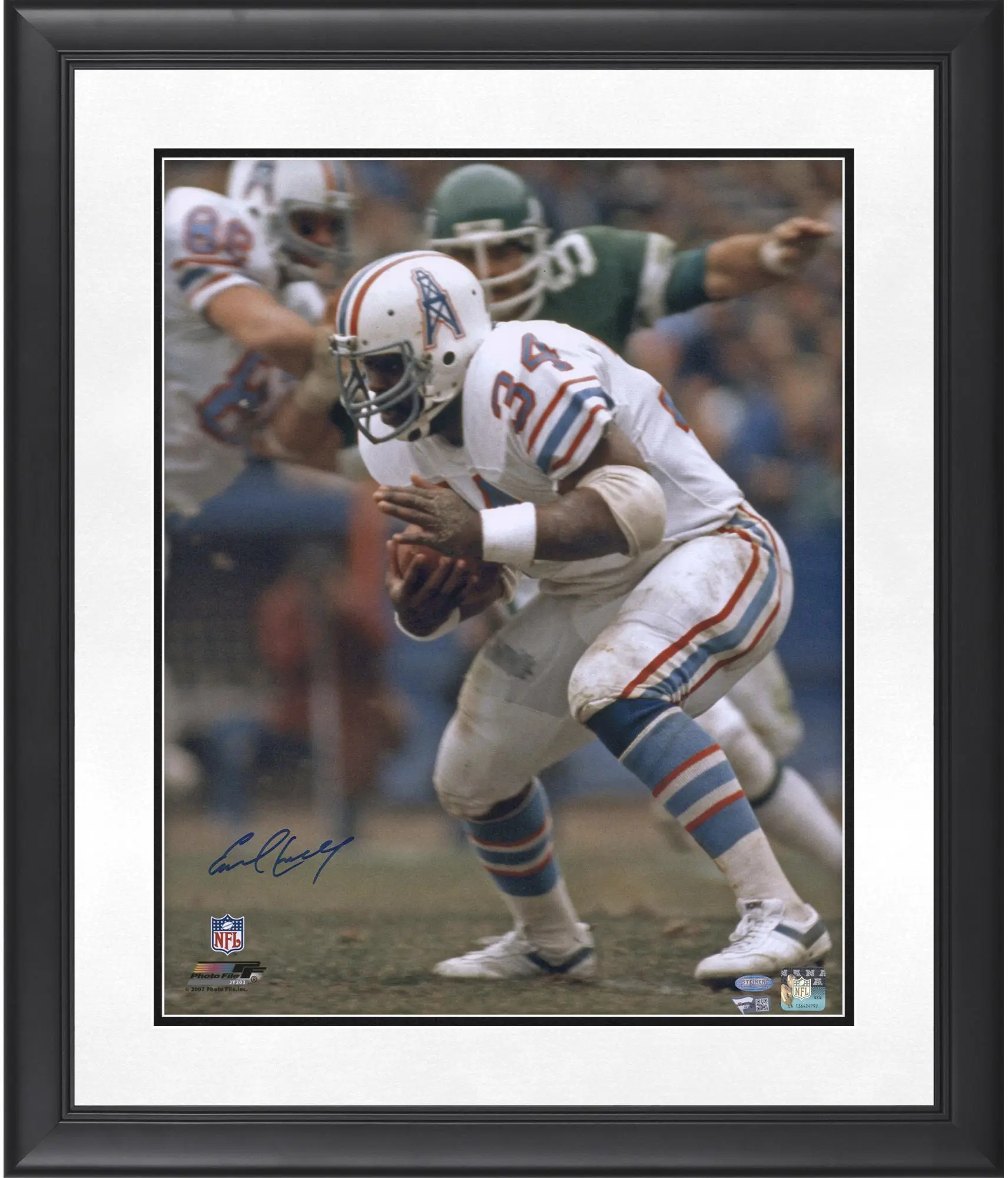 Earl Campbell Houston Oilers Framed Autographed 16" x 20" White Uniform Running Photograph - Fanatics Authentic Certified