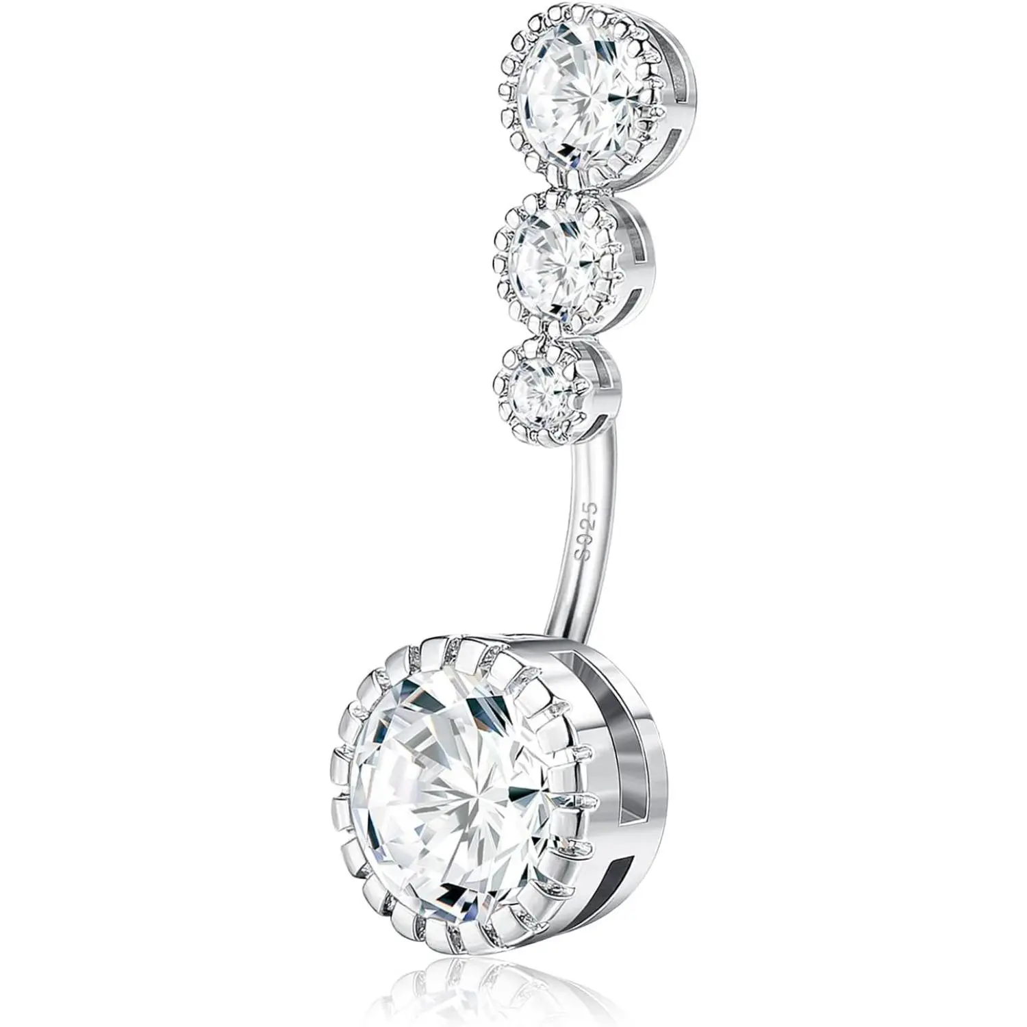 ZELORES 14G Sterling Silver Belly Button Ring for Female, Elegant Heart Dangle with Cubic Zirconia, Bling Effect Fashion Body Jewelry