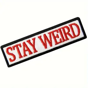 2pcs Quirky Red & Black Polyester "Stay Weird" Patch - Iron-On or Sew-On Applique for Jackets, Backpacks, Hats