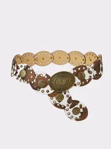 Women's Cow Print Faux Fur Adjustable Waist Belt, Oval Rivet Design, Alloy Buckle, Casual Fashion Accessory for Pants, Skirts, Dresses, Western Concho Belts