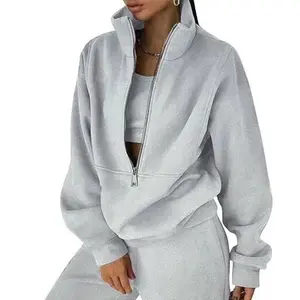 Women's Spring 2 Piece Sweatsuit Outfit Fleece Loose Long Sleeve Half Zip Pullover Comfy Lounge Sets for Women Workout Running Clothes Thermal Lined Sports