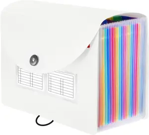 24 Pockets Expanding File Folder with Blank Labels, According File Organizer with Expandable Cover, Desktop Accordion Folders Letter A4 Paper Document Storage Organizer