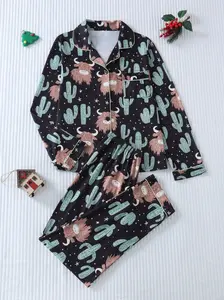 【clearance sale】Highland cow print pajamas Long Sleeve Set for Comfortable Sleepwear Soft Fabric Easy Care Ideal for Everyday Wear