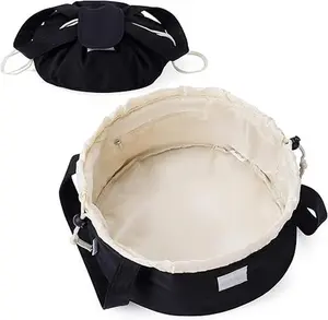 Lay Flat Open Drawstring Cosmetic Bag,Large Capacity Portable Makeup Bag,Cute Make up Bags with Handle,Versatile Storage for Makeup Brushes,Toiletries,Skincare,Brushes & Travel Essentials