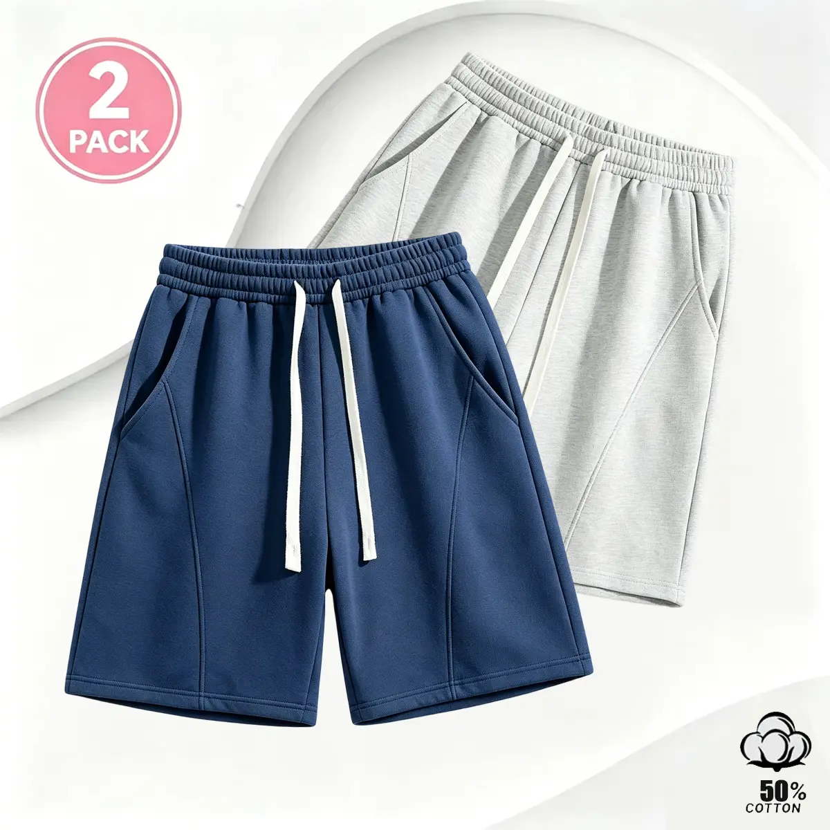 Women's 5" Inseam Shorts, 50% Cotton Blend, Solid Colors, Straight Leg, Soft & Breathable, Elastic Waist with Drawstring, for Summer Lounging & Errands – Comfy & Casual