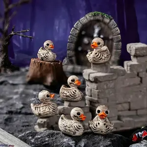 20-Pack Gothic Cute Skull Duck Resin Figurine Set - Spooky Decoration Ornaments for Gothic Home, Halloween Party - Compact Desk Collectible Gift for DIY Projects, Micro Landscapes