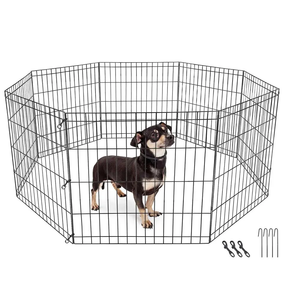Zeny Durable Metal Wire Puppy Playpen - 8-Panel Foldable Portable Puppy Exercise Pen, Multi-Size 24"W x 24"/30"/36"/42"/48"H Enclosure, Quick Set-Up for Indoor/Outdoor Use, Durable Puppy Playpen