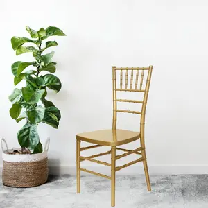 FOH Set of 4 Gold PP Chiavari Chairs, Modern Dining Chair, Accent Event Chairs for Wedding Party Event Banquet Reception (Champagne Gold)