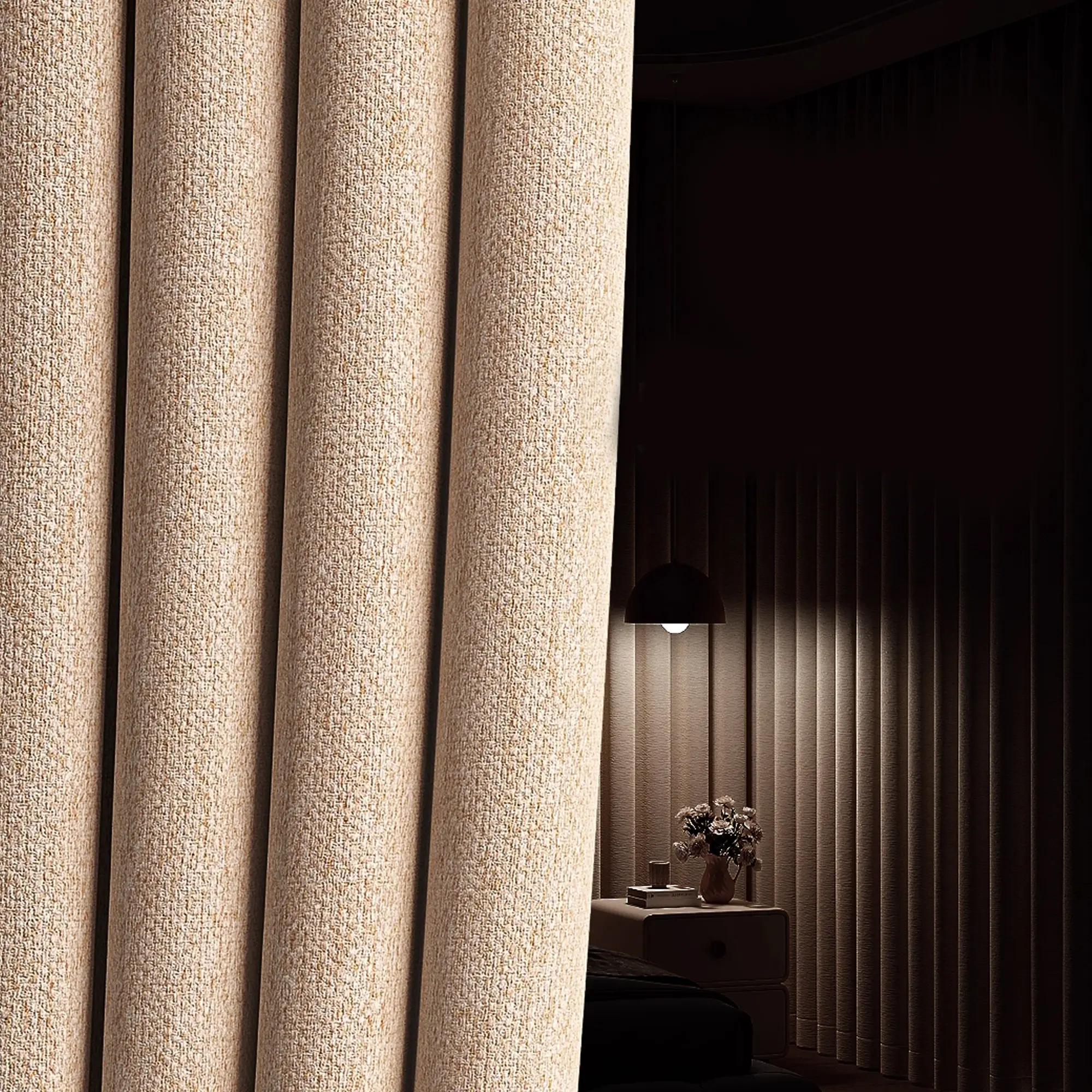1pc Modern Minimalist Heavy Duty Blackout Privacy Grommet Curtains, Grommet Top, Chenille-Linen Blend, Noise Reducing, Ideal for Living Room, Bedroom & Home Office, Year-Round Essential